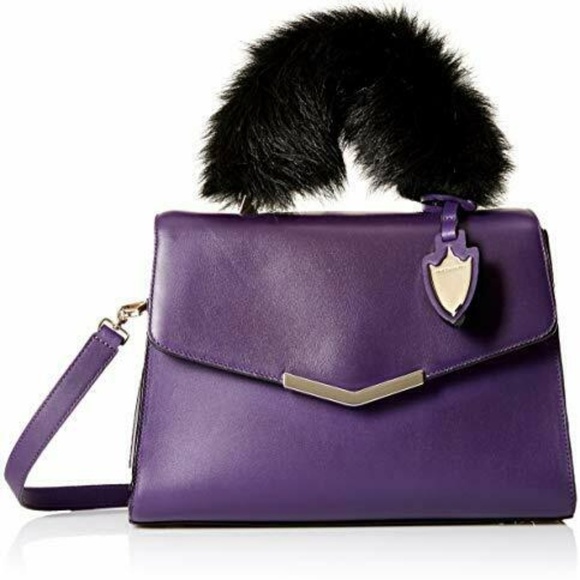 NEW Time\'s Arrow Ava Leather Mini Satchel Bag purse with Sheep Fur Purple $328